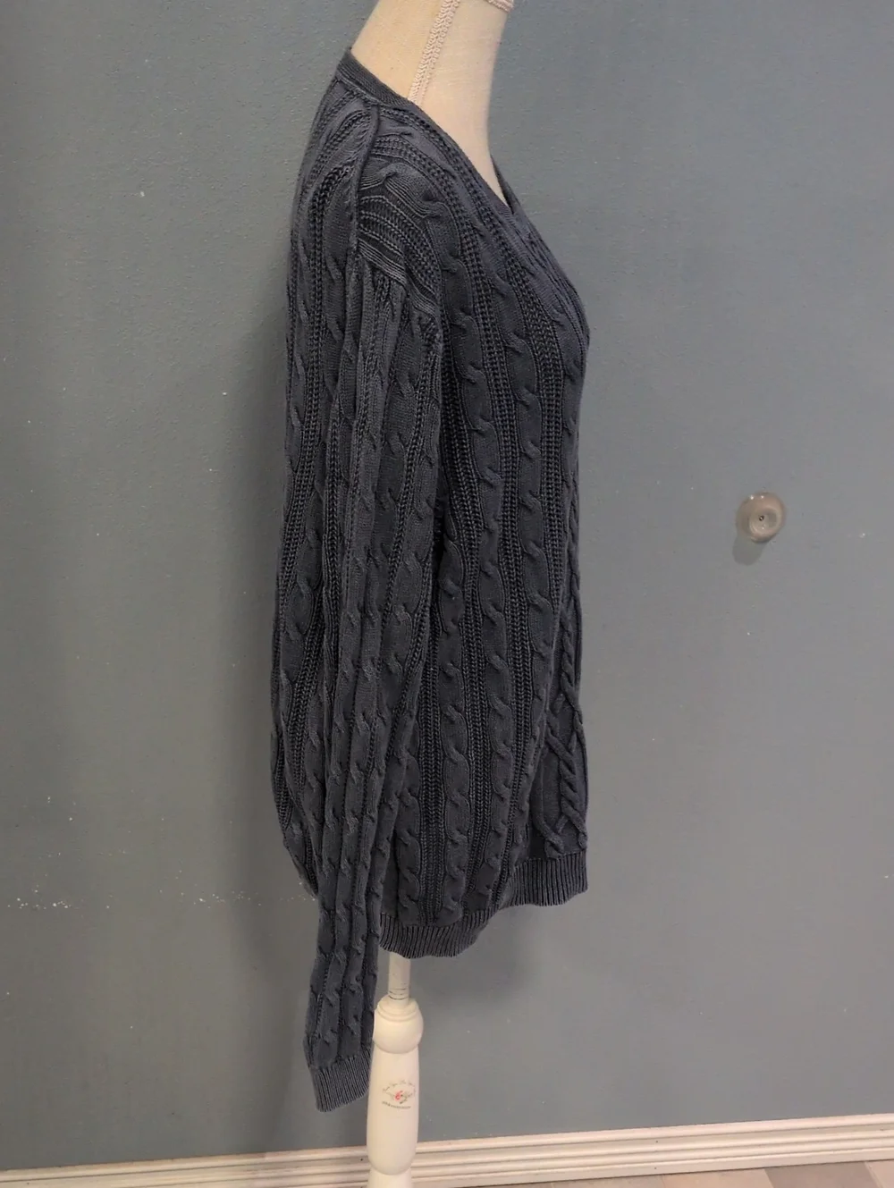 Tommy Bahama Jeans Cable Knit 100% Cotton Crewneck Chunky Sweater Fisherman
